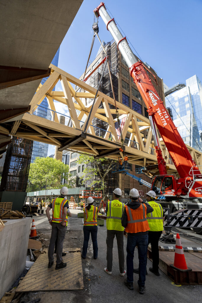 Slide 1 of 4, High Line Moynihan Connector Timber Bridge Installation