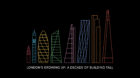 Image of cover of the NLA Tall Buildings Survey which features several representation of London's most innovative tall buildings set on a black background.